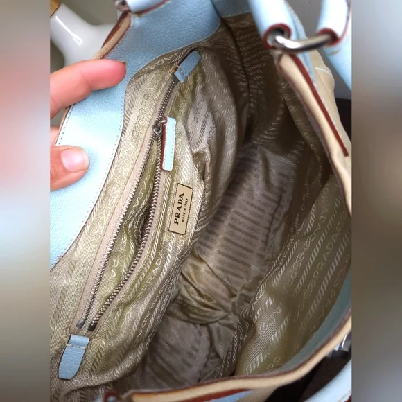 Prada Canapa Moon Shoulder Bag, Blue and Beige - Picture 10 of 13